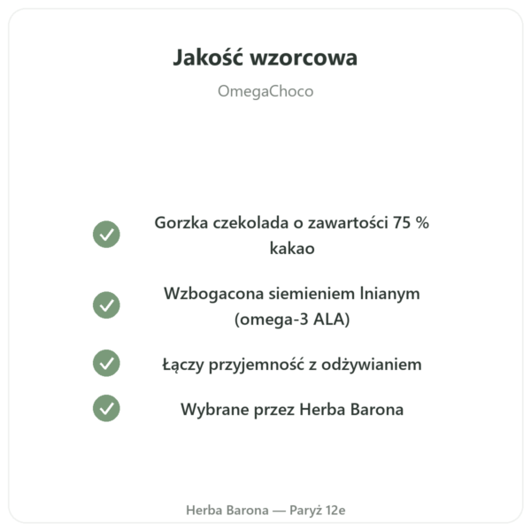 OmegaChoco® 1 tabliczka 100 g czekolada przyjemność i zdrowie jakość Paris Herba Barona