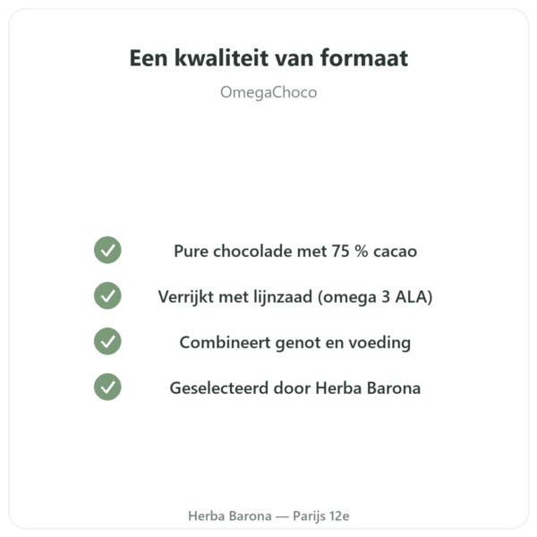 OmegaChoco® 1 reep 100 g chocolade genot en gezondheid kwaliteit Paris Herba Barona