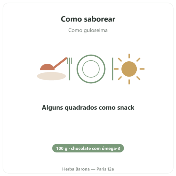 OmegaChoco® – Tablete 100 g – Chocolate Prazer e Nutrição modo de uso e dosagem Paris Herba Barona
