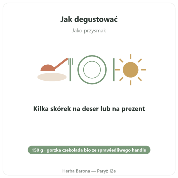 Orangetki BIO w gorzkiej czekoladzie Saldac El Inti 150 g sposób użycia i dawkowanie Paris Herba Barona