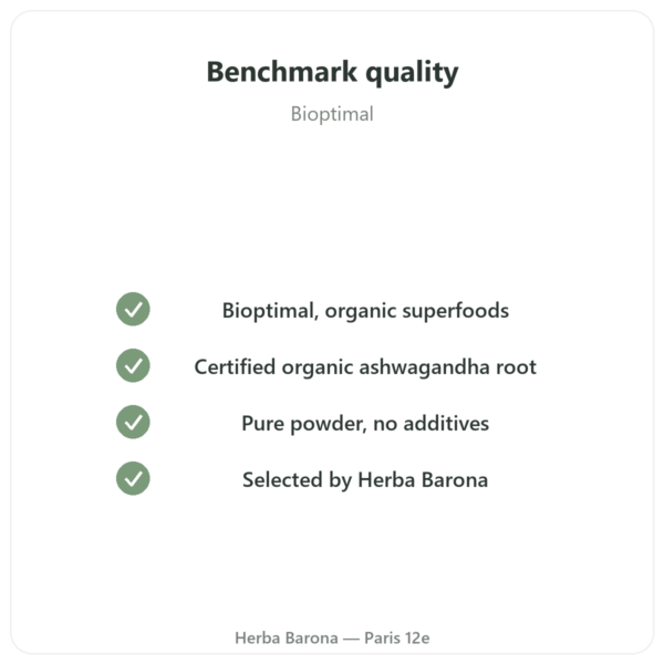 Organic Ashwagandha Powder – 300 g – Bioptimal quality Paris Herba Barona