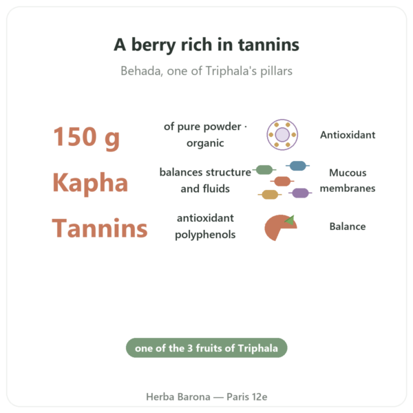 Organic Bibhitaki Powder – 150 g – Ayur-vana benefits and key facts Paris Herba Barona