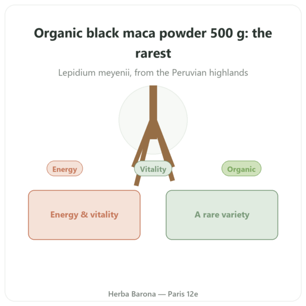 Organic Black Maca Powder – Energy Feelings – 500g presentation Paris Herba Barona