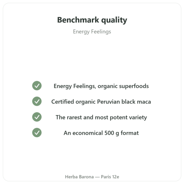 Organic Black Maca Powder – Energy Feelings – 500g quality Paris Herba Barona
