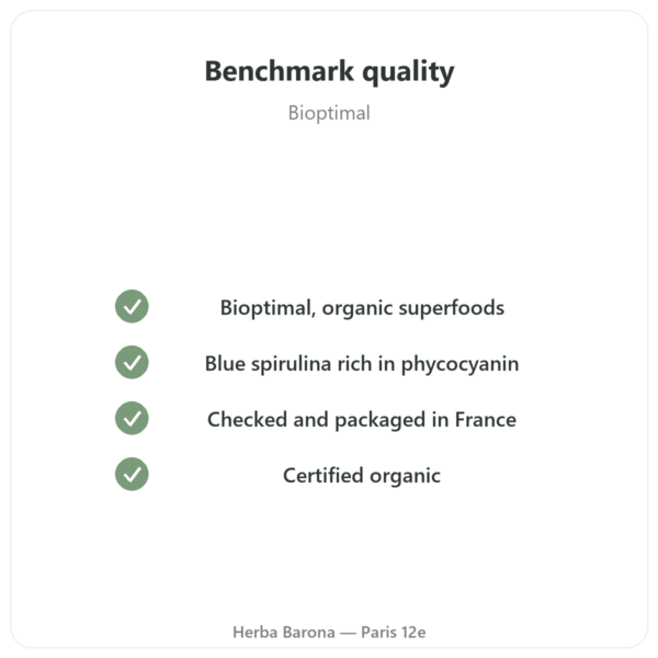 Organic Blue Spirulina Powder 50 g - Bioptimal quality Paris Herba Barona