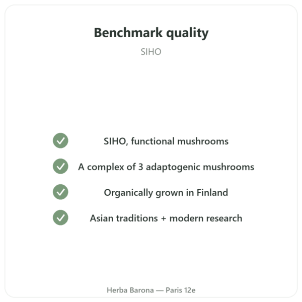 Organic Boostalife - SIHO - 60 Capsules (Reishi, Chaga, Lion's Mane) quality Paris Herba Barona