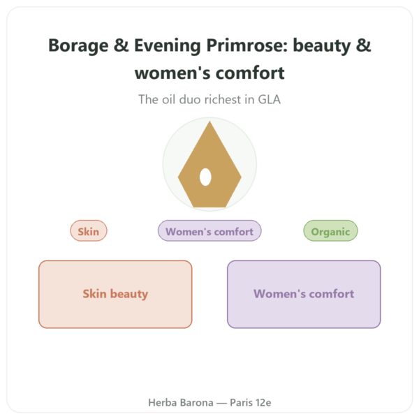 Organic Borage & Evening Primrose Oil – Vecteur Santé – 90 capsules presentation Paris Herba Barona