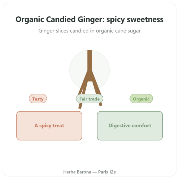 Organic Candied Ginger – Saldac – 200g presentation Paris Herba Barona