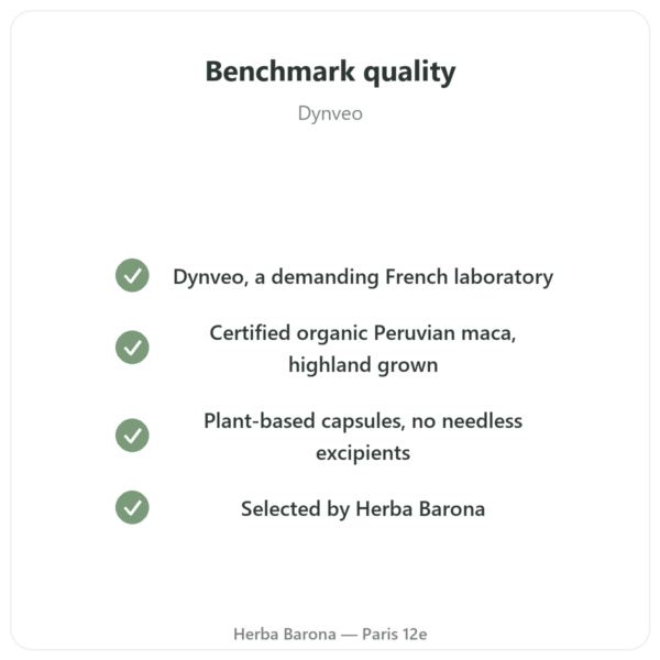 Organic Concentrated Maca 500mg - Dynveo - 60 capsules quality Paris Herba Barona