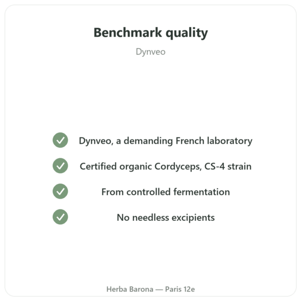 Organic Concentrated Cordyceps – CS-4 Strain – Dynveo – 60 capsules quality Paris Herba Barona