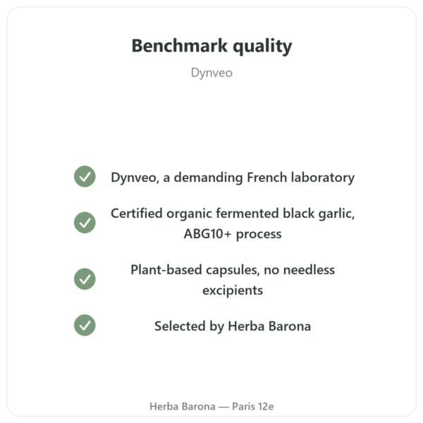 Organic Fermented Black Garlic - Dynveo - 60 Capsules quality Paris Herba Barona