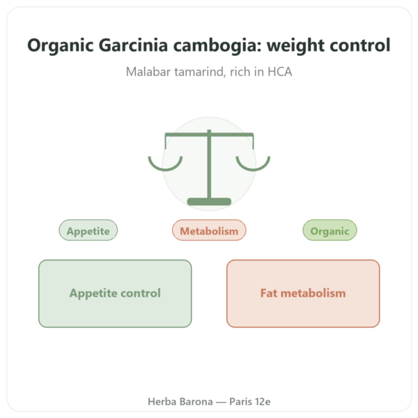 Organic Garcinia Cambogia (Hydroxycitric Acid) – Dynveo – 90 Capsules presentation Paris Herba Barona
