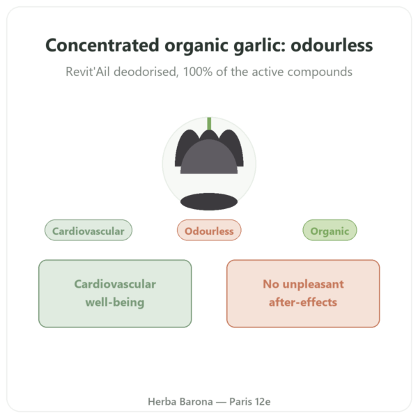 Organic Garlic Concentrate – Revit'Ail – 72 Capsules – Vecteur Santé presentation Paris Herba Barona
