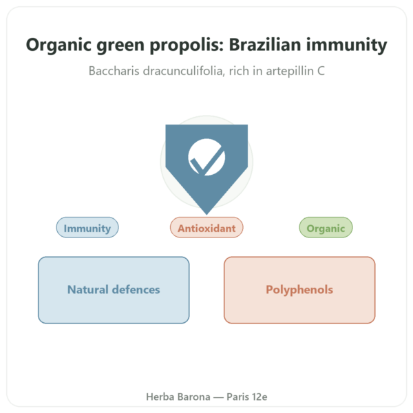 Organic Green Propolis – Propolia – 90 capsules presentation Paris Herba Barona