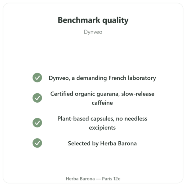 Organic Guarana Caffeine - Dynveo - 60 capsules quality Paris Herba Barona