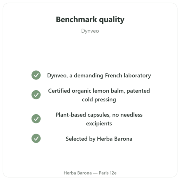 Organic Lemon Balm – Dynveo – 60 Capsules quality Paris Herba Barona
