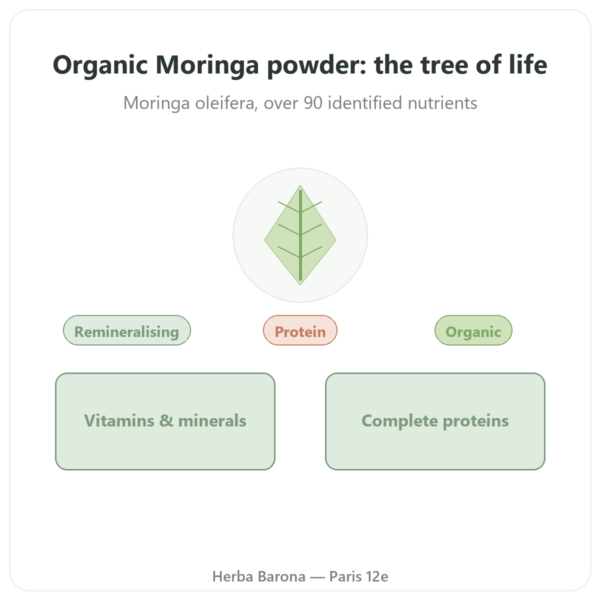 Organic Moringa Powder – Bioptimal – 100g presentation Paris Herba Barona
