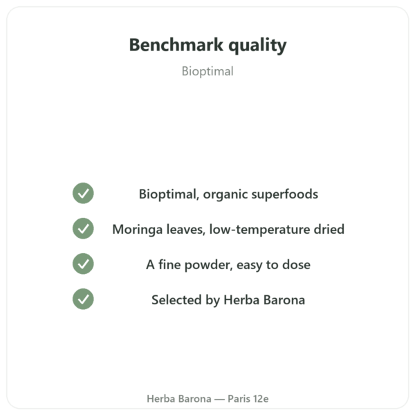Organic Moringa Powder – Bioptimal – 100g quality Paris Herba Barona