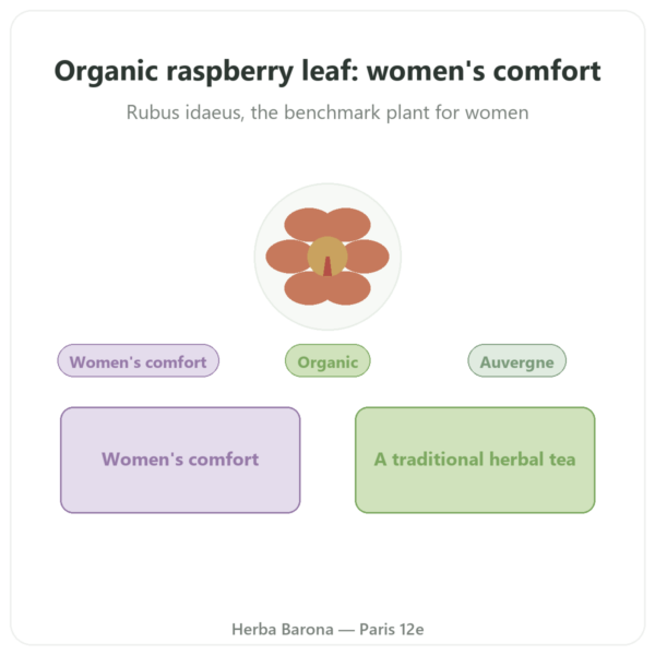 Organic Raspberry Leaf – Les Jardins de Gaïa – 50 g presentation Paris Herba Barona