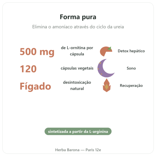 Ornitina 500 mg – 120 cápsulas – Now Foods benefícios e dados principais Paris Herba Barona