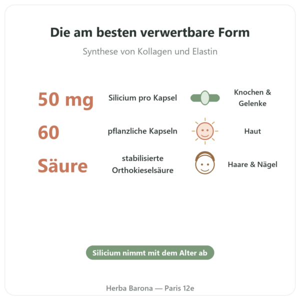 Orthogenisches Silicium naturbelassen 50 mg – 60 Kapseln Vorteile und Fakten Paris Herba Barona