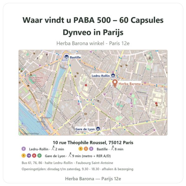 Waar vindt u PABA 500 – 60 Capsules Dynveo in Parijs - winkelplattegrond Herba Barona Paris 12e
