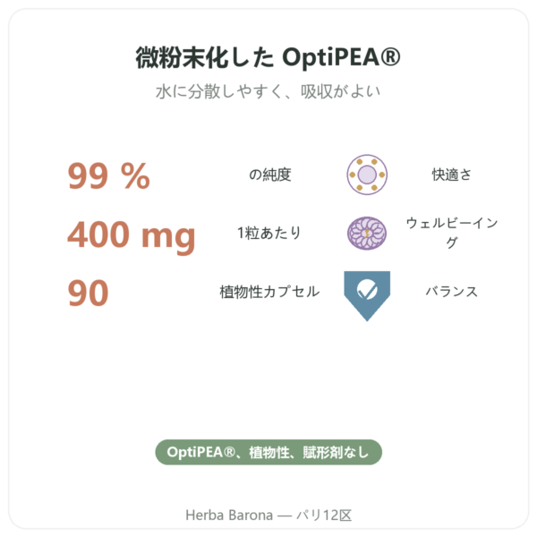 パルミトイルエタノールアミド PEA Dynveo 90カプセル 400 mg benefits and key facts Paris Herba Barona