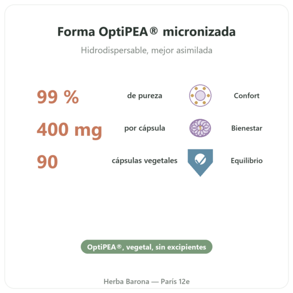 Palmitoiletanolamida PEA Dynveo 90 cápsulas – 400 mg beneficios y datos clave Paris Herba Barona