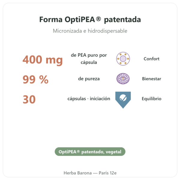 Palmitoiletanolamida PEA Dynveo – 30 cápsulas – 400 mg beneficios y datos clave Paris Herba Barona