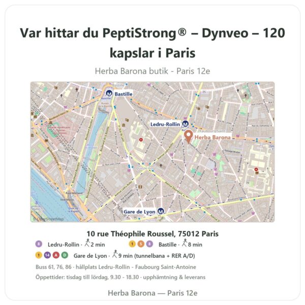 Var hittar du PeptiStrong® – Dynveo – 120 kapslar i Paris - butikskarta Herba Barona Paris 12e
