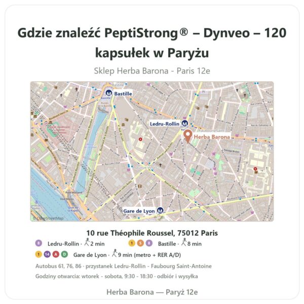Gdzie znaleźć PeptiStrong® – Dynveo – 120 kapsułek w Paryżu - mapa sklepu Herba Barona Paris 12e