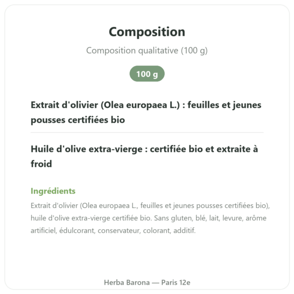 Perles d'Oliviers du Désert NaturaMedicatrix 100g composition valeurs nutritionnelles Paris Herba Barona