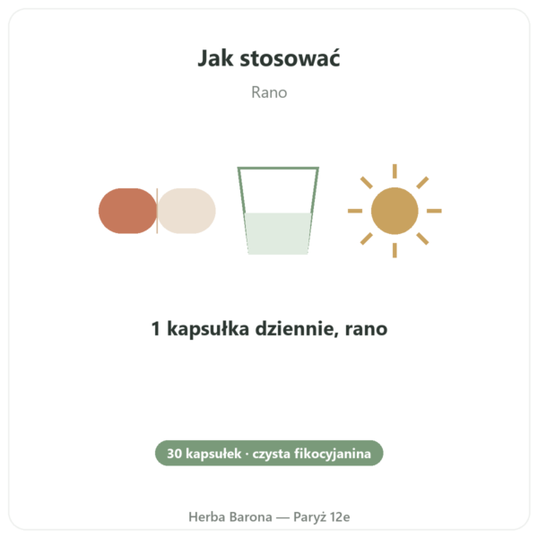Phyco-500 30 kapsułek - fikocyjanina liofilizowana odporność sposób użycia i dawkowanie Paris Herba Barona