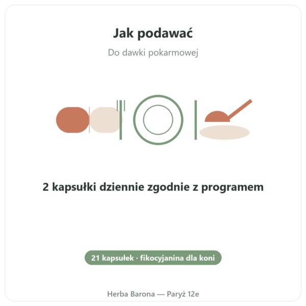 Phyco-Équine 21 kapsułek - fikocyjanina wydajność koń sposób użycia i dawkowanie Paris Herba Barona