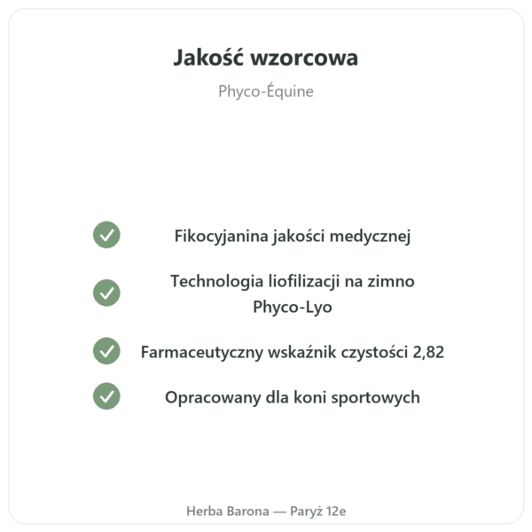 Phyco-Équine 21 kapsułek - fikocyjanina wydajność koń jakość Paris Herba Barona
