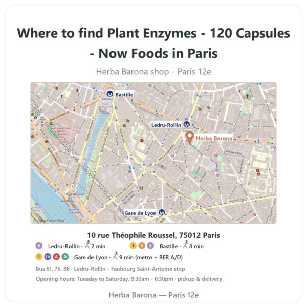 Where to find Plant Enzymes - 120 Capsules - Now Foods in Paris - store map Herba Barona Paris 12e