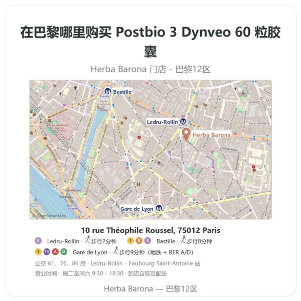 Postbio 3 Dynveo 60 粒胶囊 巴黎哪里能买到 - 门店地图 Herba Barona Paris 12e