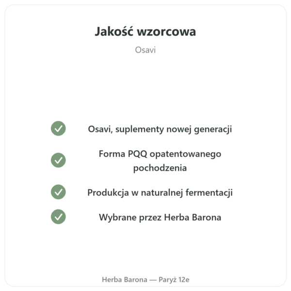 PQQ 20 mg – Osavi – Pirolochinolinochinon jakość Paris Herba Barona
