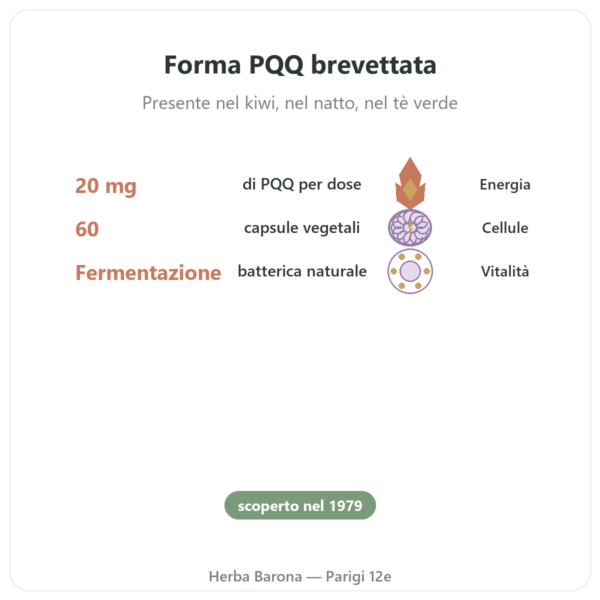 PQQ 20 mg – Osavi – Pirroloquinolina Chinone – 60 Capsule Vegetali benefici e dati chiave Paris Herba Barona