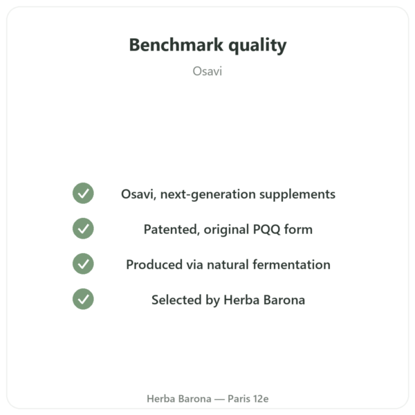 PQQ 20mg – Osavi – Pyrroloquinoline Quinone quality Paris Herba Barona