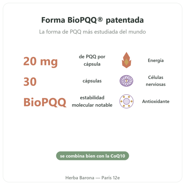 PQQ BioPQQ 20 mg – Doctor's Best – 30 Cápsulas beneficios y datos clave Paris Herba Barona