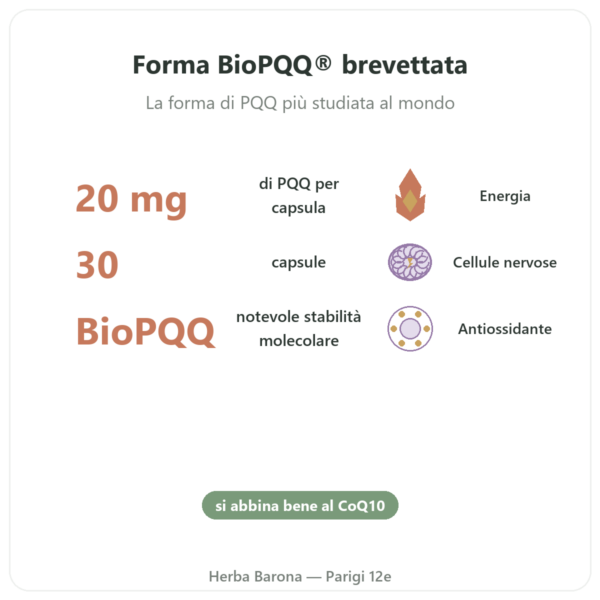 PQQ BioPQQ 20 mg – Doctor's Best – 30 capsule benefici e dati chiave Paris Herba Barona