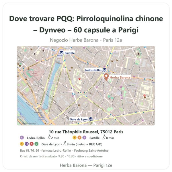 Dove trovare PQQ: Pirroloquinolina chinone – Dynveo – 60 capsule a Parigi - mappa del negozio Herba Barona Paris 12e