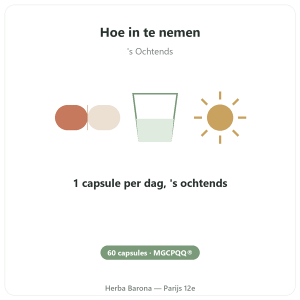 PQQ: Pyrroloquinolinequinon – Dynveo – 60 capsules gebruiksaanwijzing en dosering Paris Herba Barona