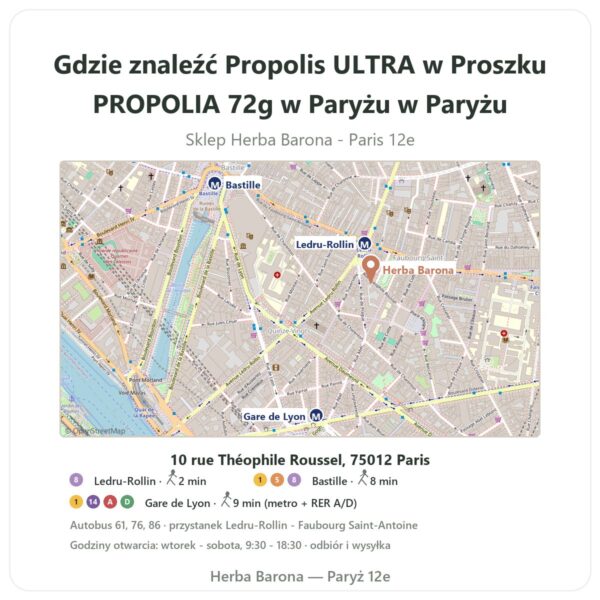 Gdzie znaleźć Propolis ULTRA w Proszku PROPOLIA 72g w Paryżu w Paryżu - mapa sklepu Herba Barona Paris 12e