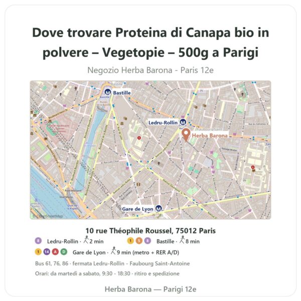 Dove trovare Proteina di Canapa bio in polvere – Vegetopie – 500g a Parigi - mappa del negozio Herba Barona Paris 12e