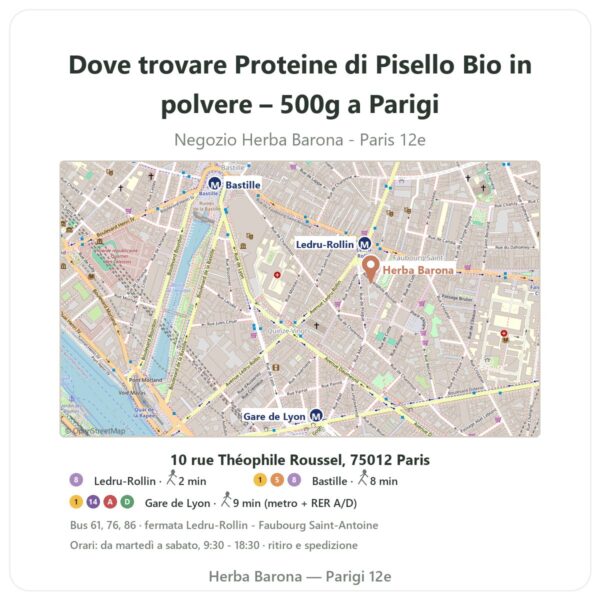 Dove trovare Proteine di Pisello Bio in polvere – 500g a Parigi - mappa del negozio Herba Barona Paris 12e
