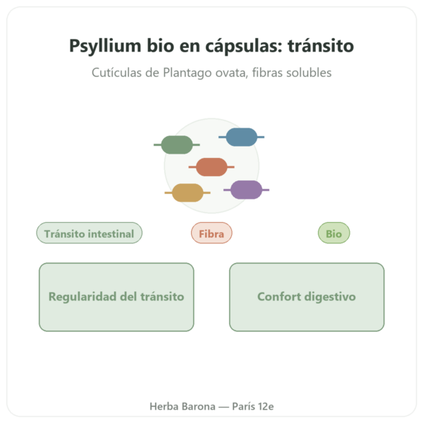 Psyllium Bio 500 mg – 120 Cápsulas – Nature et Partage presentación Paris Herba Barona