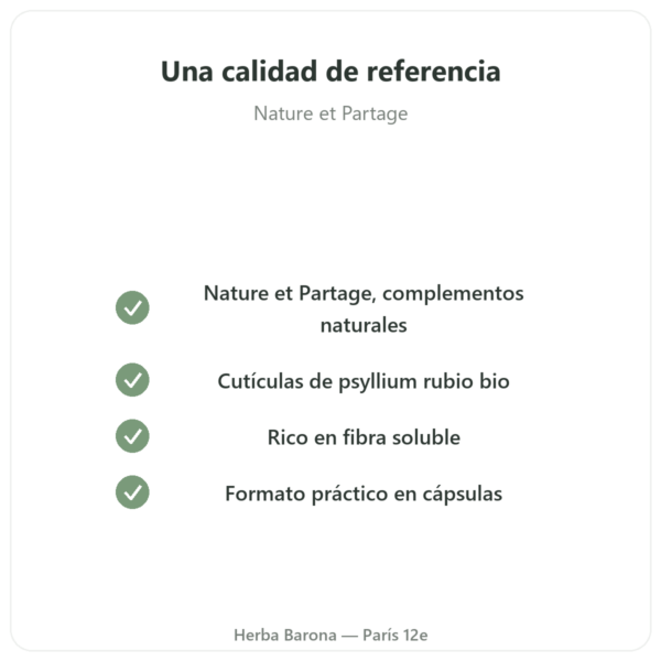 Psyllium Bio 500 mg – 120 Cápsulas – Nature et Partage calidad Paris Herba Barona