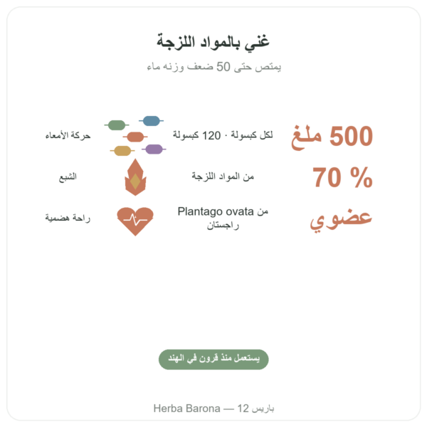 سيلليوم عضوي 500 ملغ – 120 كبسولة – Nature et Partage الفوائد والمعطيات الرئيسية Paris Herba Barona